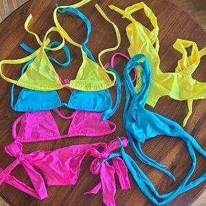 Vibrant Bikini Set in Yellow, Pink, and Blue Gogo Dancers Strippers Festivals